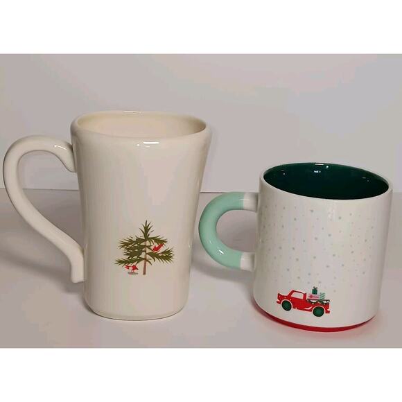 2 Hallmark Christmas Mugs Santa Reindeer Watching Tea Coffee Cup 16 oz - Picture 3 of 16